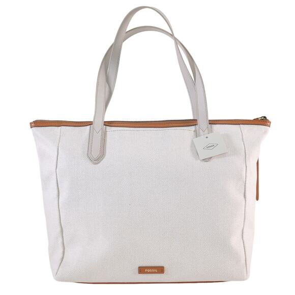 Fossil Sydney Large Striped Leather Tote Bag - White / Patchwork - Picture 2 of 10